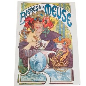 Vintage 1970s  Alphonse Mucha Bieres de la Meuse 11"x 15" Poster